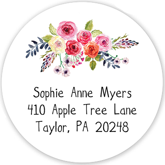 White Floral Bunch Round Address Labels